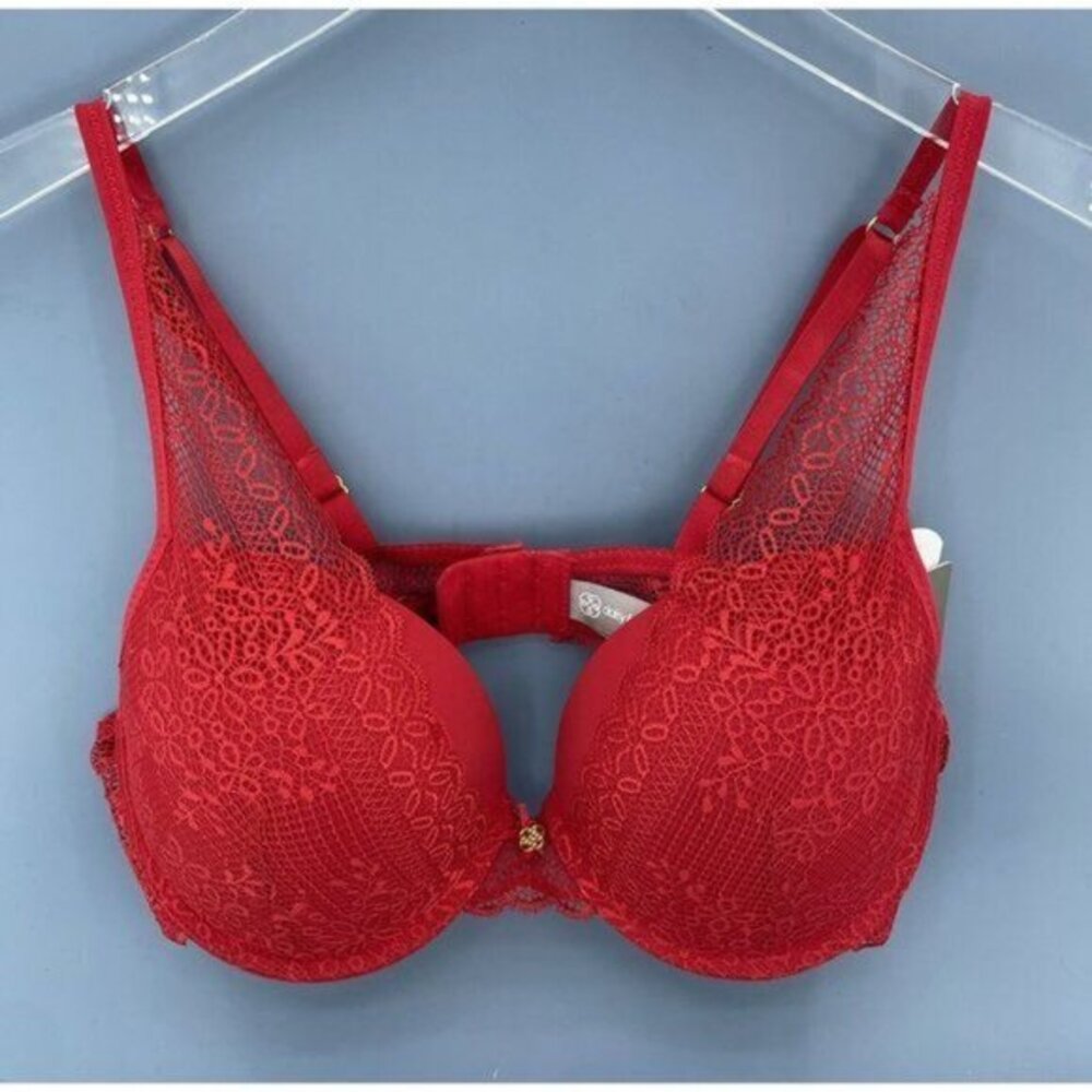 Daisy Fuentes High Apex Push Up Lace Bra DF392-F1 Red Floral Lace 38C NWT